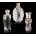 AN AMETHYST OVERLAY CRYSTAL SCENT OR SMELLING SALTS BOTTLE