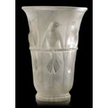 VERLUX (ETLING): A FROSTED GLASS 'PERRUCHES' VASE