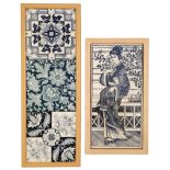 MAW & CO: A FRAMED TWO TILE PANEL DECORATED WITH A GEISHA