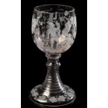 A BOHEMIAN HATCH DECORATED GOBLET