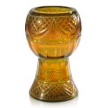A BOHEMIAN FLASHED AMBER OVER GREEN CUT-GLASS VASE