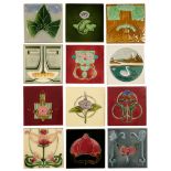 A GROUP OF TWELVE ENGLISH AND CONTINENTAL ART NOUVEAU POLYCHROME TILES