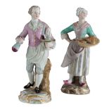 TWO SIMILAR 19TH CENTURY MEISSEN PORCELAIN FIGURINES, 'A SERVING COUPLE'