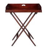 A MAHOGANY BUTLERS TRAY ON STAND