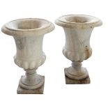 A PAIR OF MARBLE URNS