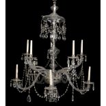 A FINE GEORGE III STYLE MOULDED AND CUT GLASS TEN LIGHT CHANDELIER