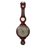 A GEORGE III MAHOGANY WHEEL BAROMETER AND CLOCK BY C. POZZI OF LIVERPOOL