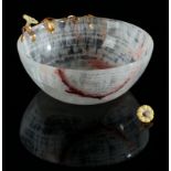 AN ONYX BOWL WITH 18CT GOLD FOLIATE MOUNTS