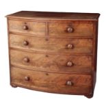 A BOW FRONT MAHOGANY CHEST OF DRAWERS