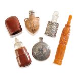 A GROUP OF FIVE SCENT AND SNUFF BOTTLES