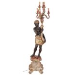 A 20TH CENTURY GILT AND PAINTED WOOD ELECTRIC STANDARD LAMP OF 'VENETIAN MOORISH' DESIGN