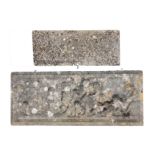 TWO WEATHERED RECONSTITUTED STONE RELIEF PANELS