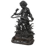 A BLACK PAINTED CAST IRON STICK STAND BY OWF - 'YOUNG HERCULES'