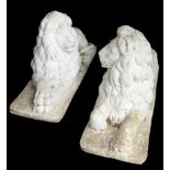 A PAIR OF LARGE PAINTED STONE LIONS