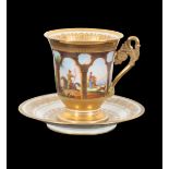 A 19TH CENTURY SEVRES STYLE PORCELAIN COFFEE CUP AND SAUCER