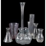 A GROUP OF EIGHT GLASS VASES