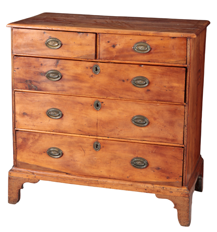 A LATE GEORGE III YEW WOOD CHEST OF DRAWERS