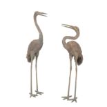 TWO PATINATED METAL CRANES