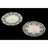 TWO EARLY 20TH CENTURY CONTINENTAL CHAMPLEVE ENAMELLED MOTHER OF PEARL SAUCERS