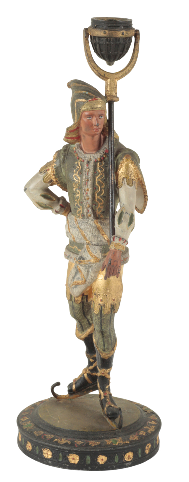 A PAIR OF ITALIAN PAINTED METAL FIGURAL CANDLESTICKS - Image 3 of 3