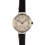 LONGINES: A GENTLEMAN'S NICKEL SILVER MILITARY TRENCH WATCH