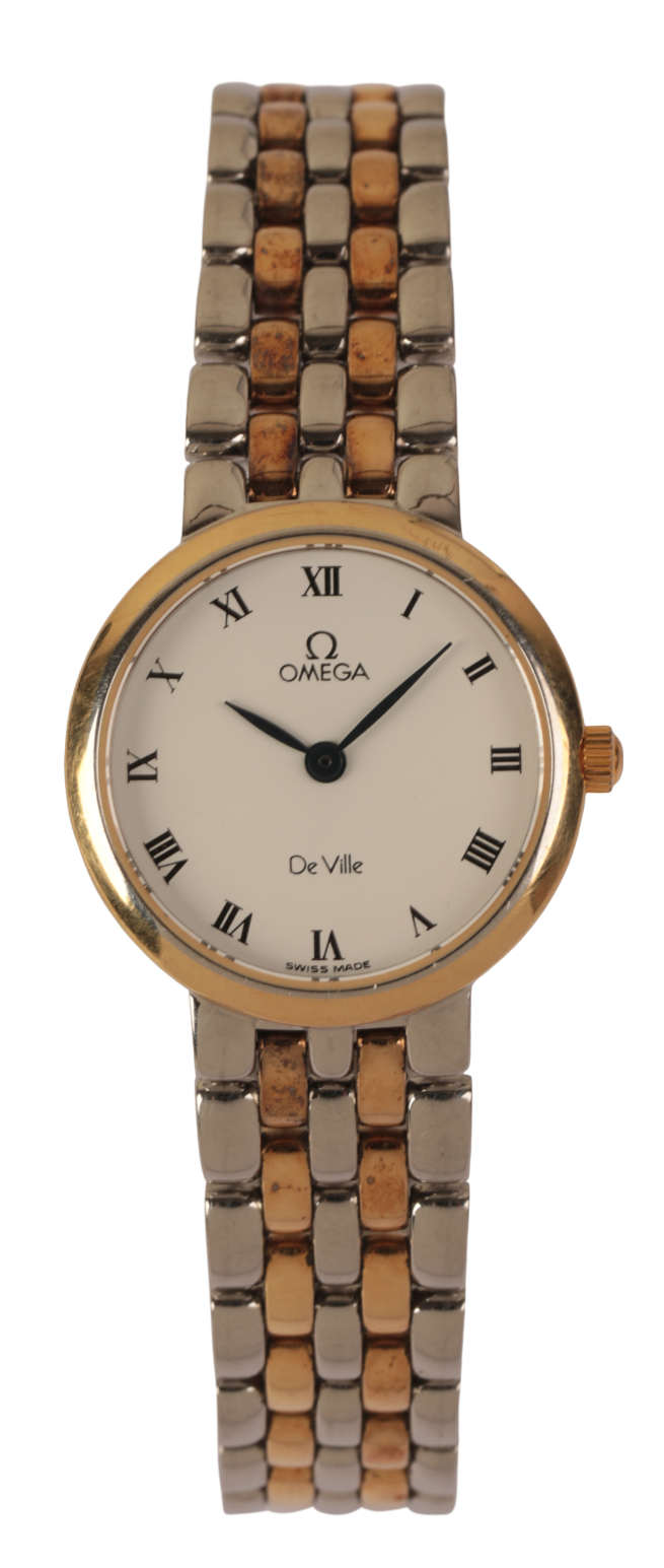 OMEGA DE VILLE: A LADY'S STAINLESS STEEL AND GOLD-PLATED BRACELET WATCH