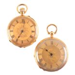 TWO 19TH CENTURY SWISS LADY'S 14K GOLD POCKET WATCHES