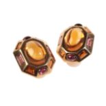 A PAIR OF VERDURA 18K GOLD, AMETHYST AND CITRINE EARRINGS