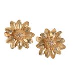 A PAIR OF 18CT GOLD AND DIAMOND SET SUNFLOWER EARRINGS