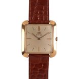 MARVIN: A GENTLEMAN'S 18CT GOLD CUSHION-CASE WRISTWATCH