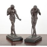 TWO ART DECO BRONZE FIGURES IN THE MANNER OF J. DE. RONCOURT