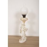 A COPELAND SPODE WHITE-GLAZED PORCELAIN FIGURAL OIL LAMP BY OWEN HALE
