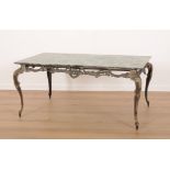 A GILT METAL AND MARBLE TOPPED COFFEE TABLE