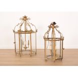 TWO BRASS HANGING LANTERNS