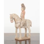 A CHINESE PAINTED POTTERY HORSE AND RIDER