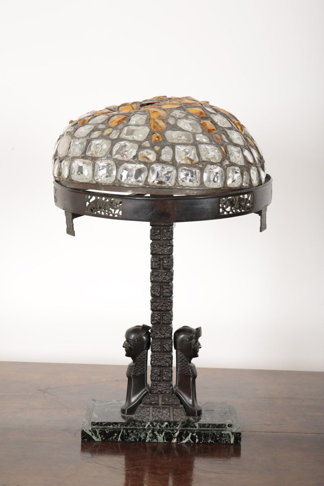 A CONTINENTAL ARTS AND CRAFTS BRONZE TABLE LAMP