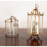 TWO SIMILAR BRASS HANGING LANTERNS