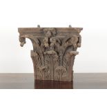 A CARVED OAK CORINTHIAN CAPITAL