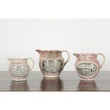 A COLLECTION OF SUNDERLAND PINK LUSTRE JUGS