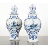 A PAIR OF DUTCH DELFT VASES