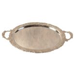 A GEORGE V SILVER OVAL TWO HANDLED TRAY