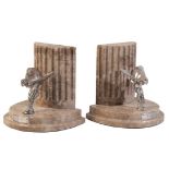 ROLLS ROYCE INTEREST: A PAIR OF GEORGE V SILVER MOUNTED MARBLE BOOKENDS