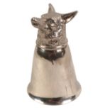 A SILVER PLATED FOX HEAD STIRRUP CUP