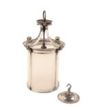 AN EARLY 20TH CENTURY SILVER PLATED CYLINDRICAL HALL LANTERN