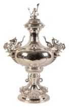 A LATE VICTORIAN SILVER TWO HANDLED TROPHY OF NAUTICAL INSPIRATION