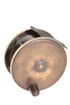 J. GILLETT, LONDON: A BRASS AND EBONITE SALMON REEL