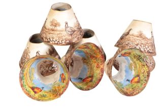 A SET OF TWELVE EDWARDIAN HAND-PAINTED LAMPSHADES