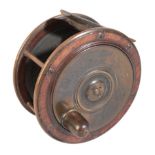 C FARLOW & CO., LONDON: A BRASS AND ROSEWOOD SALMON FLY REEL