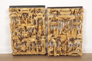 TWO CHINESE CARVED GILTWOOD PANELS