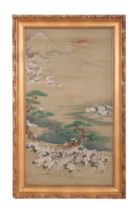 RANSHITSU (JAPANESE, MEIJI PERIOD) Cranes in flight